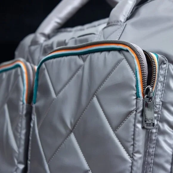 Lug Drifter Quilted Silver Tote Bag With Double Zipper Closure & Multi-Pockets - Picture 5 of 12